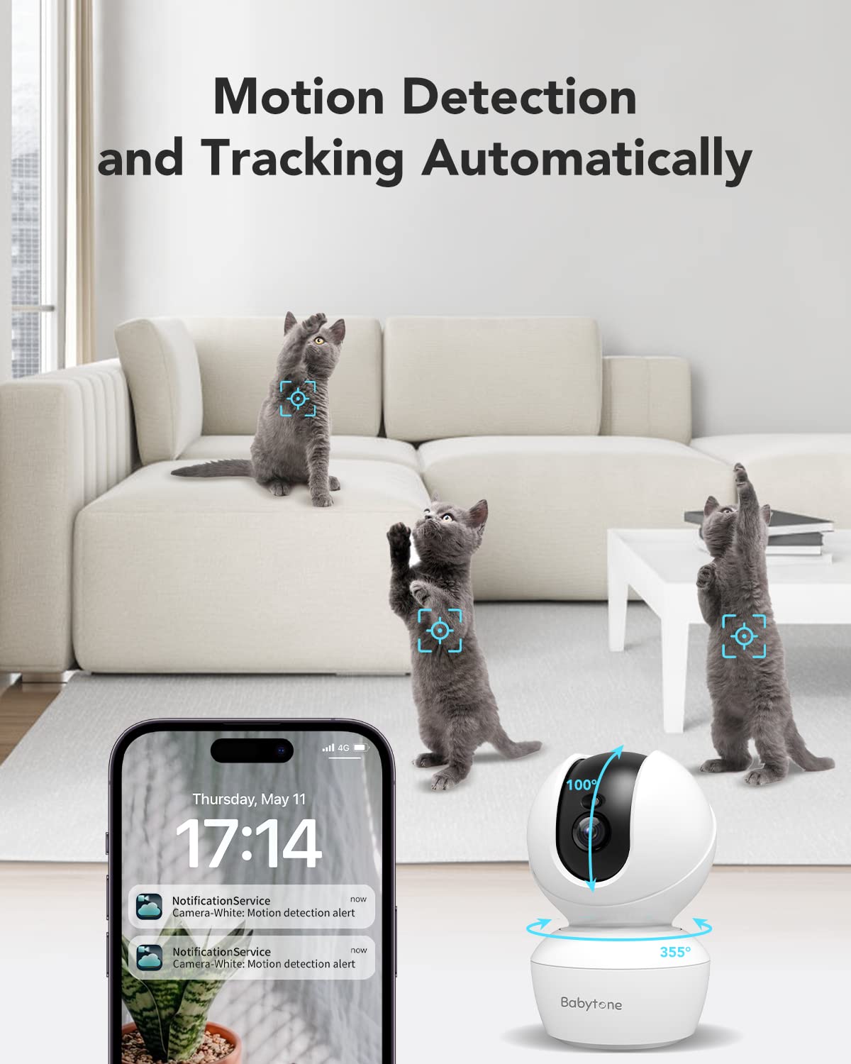 4MP Indoor Camera,2.4/5GHz WiFi Security Cameras,Wireless 5g Pet Camera with Phone App for Doggy,Cat,Puppy, Baby Monitor with Night Vision, Motion Tracking, Sound Alerts, Cloud/SD Storage,Alexa