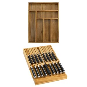acacia drawer cutlery organizer 6 slots + bamboo knife block organizer storage for 16 knives.