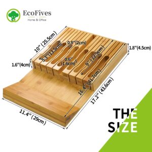 Acacia Drawer Cutlery Organizer 6 Slots + Bamboo Knife Block Organizer Storage for 16 Knives.