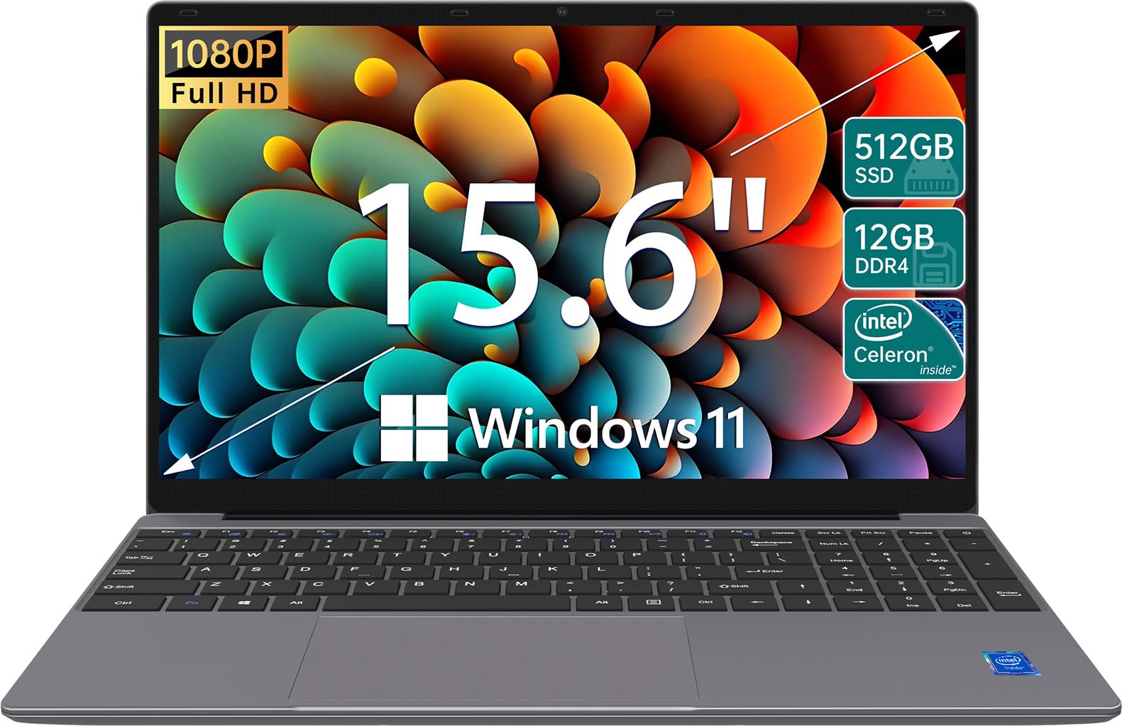 ApoloSign Laptop Computer, 15.6 Inches FHD IPS 1080P Display, 512GB SSD (Expandable 1T) 12GB DDR4 Windows 11 Light Laptops with Intel Celeron N5095 Quad-Core Processor, Up to 2.8GHz