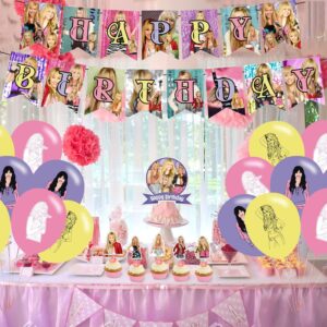 Hannah Singer Montana Party Decorations, Music Theme Birthday Party Supplies Includes Birthday Banner, Cupcake Toppers, Cake Topper, Latex Balloons for Kids Adults Fans Party Decor