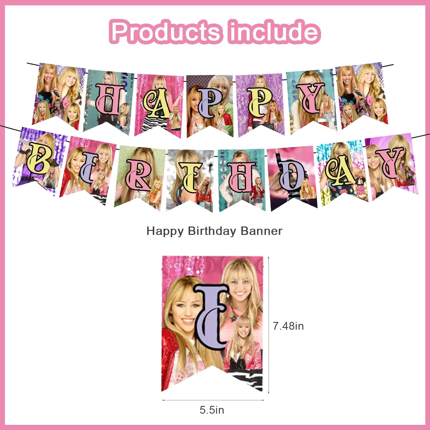 Hannah Singer Montana Party Decorations, Music Theme Birthday Party Supplies Includes Birthday Banner, Cupcake Toppers, Cake Topper, Latex Balloons for Kids Adults Fans Party Decor