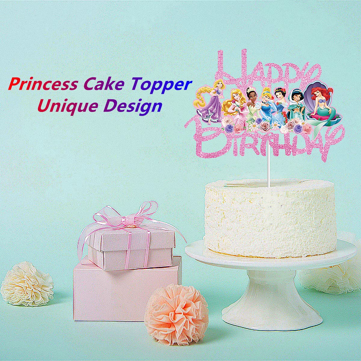 Princess Birthday Party Supplies, Princess Cake Toppers For Girls, Pink Glitter Princess Cake Decorations Castle Party Decorations Theme Birthday Party Suppliers for Princess Party Supplies Décor