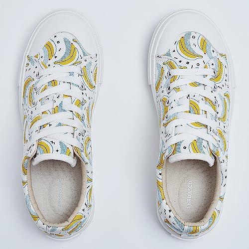 VERDASCO Womens Fashion Sneakers Non-Slip Running Shoes Comfort Walking Shoes Ladies Tennis Shoes White with Banana Painted 9.5