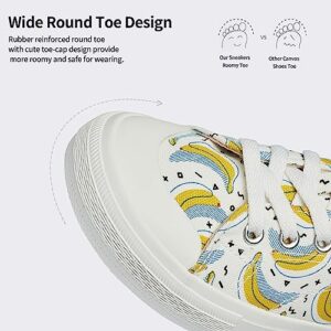 VERDASCO Womens Fashion Sneakers Non-Slip Running Shoes Comfort Walking Shoes Ladies Tennis Shoes White with Banana Painted 9.5