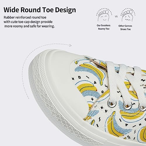 VERDASCO Womens Fashion Sneakers Non-Slip Running Shoes Comfort Walking Shoes Ladies Tennis Shoes White with Banana Painted 9.5
