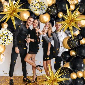 Cadeya 75 Pcs Black Gold Confetti Balloons, Huge Gold Explosion Star Aluminum Foil Balloons for Birthday, Graduation, Wedding, Baby Shower, Black and Gold Party Decorations Supplies
