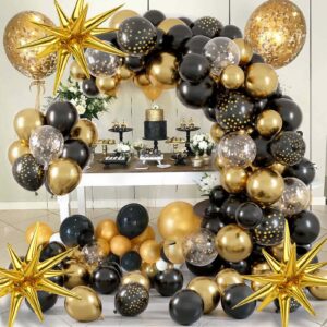 Cadeya 75 Pcs Black Gold Confetti Balloons, Huge Gold Explosion Star Aluminum Foil Balloons for Birthday, Graduation, Wedding, Baby Shower, Black and Gold Party Decorations Supplies