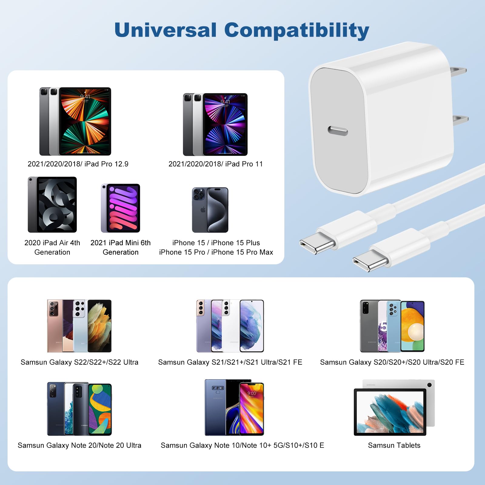 iPhone 15 Fast Charger,20W USB C Wall Charger with 60W USB C to C Charging Cable(6FT) for iPhone 15/15 Pro/15 Pro Max,2022 iPad Pro 11/12.9 inch,New iPad Air 5th/4th,iPad 10th Generation,iPad Mini 6