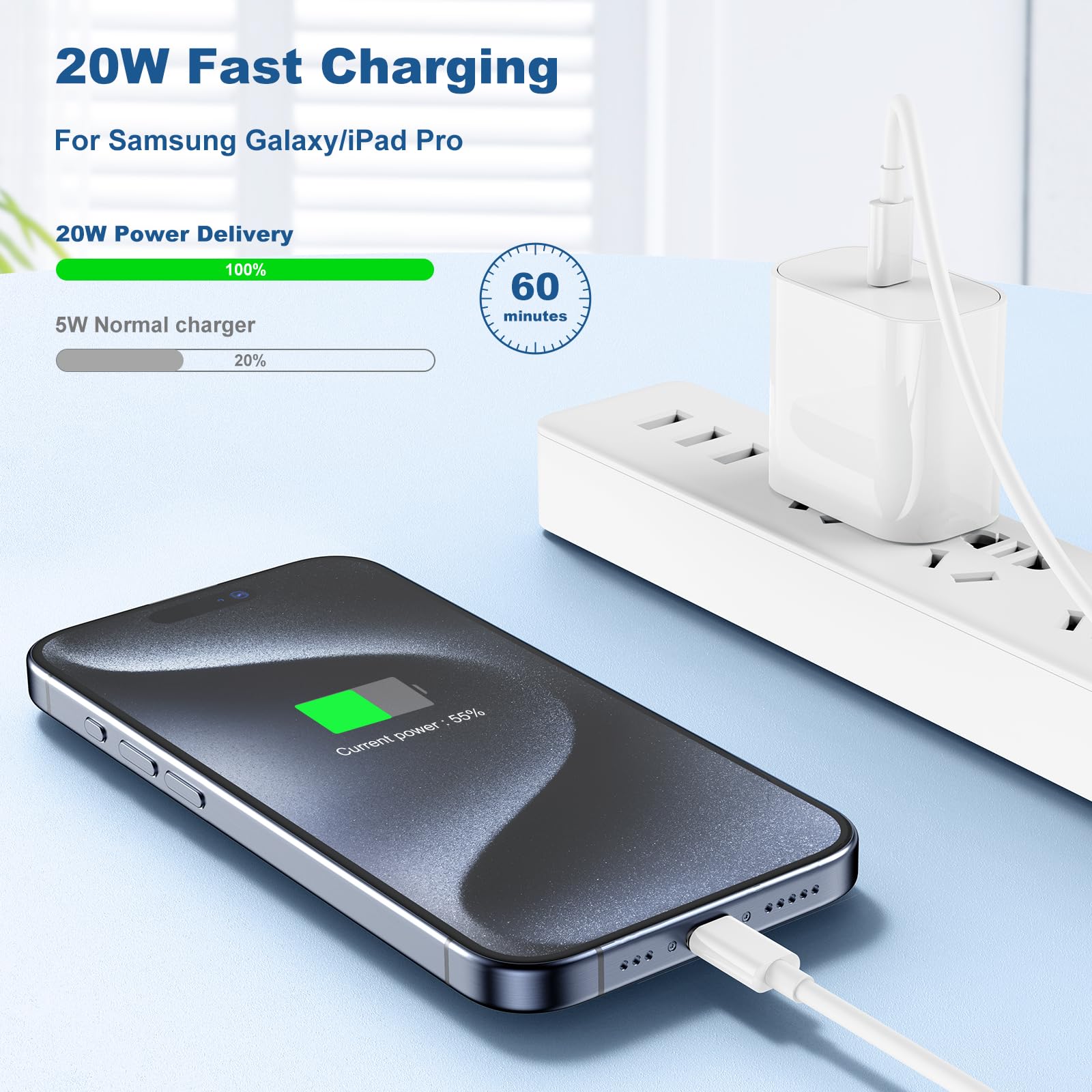 iPhone 15 Fast Charger,20W USB C Wall Charger with 60W USB C to C Charging Cable(6FT) for iPhone 15/15 Pro/15 Pro Max,2022 iPad Pro 11/12.9 inch,New iPad Air 5th/4th,iPad 10th Generation,iPad Mini 6