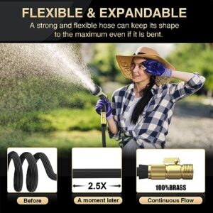 Expandable Garden Hose 100ft - New Patented Water Hose with 40 Layers of Innovative Nano Rubber - Real Leak-Proof Water Hose - 10-Function Spray Nozzle - Lightweight, Tough, Flexible (Dark Black)