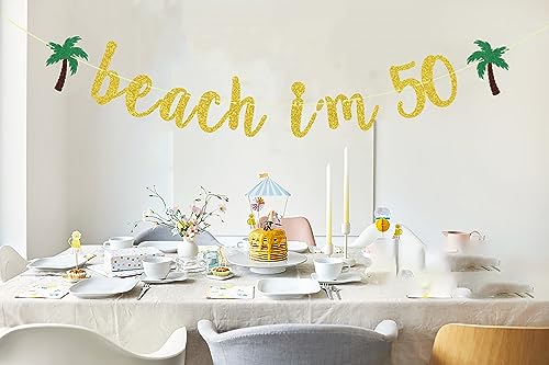 Beach I’m 50 Banner, Happy 50th Birthday Banner, Cheers to 50 Years Banner Decor, Straight Outta 1973 Banner, Fiftylicious Sign Party Decoration Supplies Gold Glitter