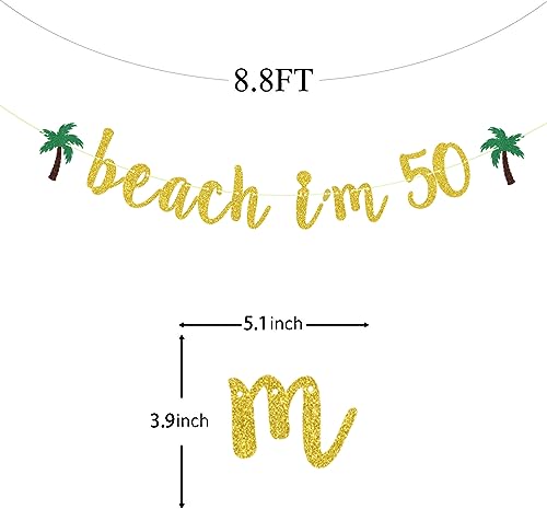 Beach I’m 50 Banner, Happy 50th Birthday Banner, Cheers to 50 Years Banner Decor, Straight Outta 1973 Banner, Fiftylicious Sign Party Decoration Supplies Gold Glitter