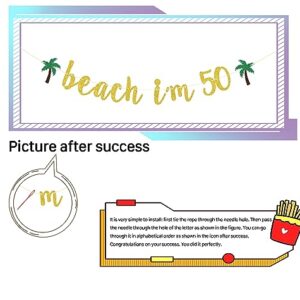 Beach I’m 50 Banner, Happy 50th Birthday Banner, Cheers to 50 Years Banner Decor, Straight Outta 1973 Banner, Fiftylicious Sign Party Decoration Supplies Gold Glitter