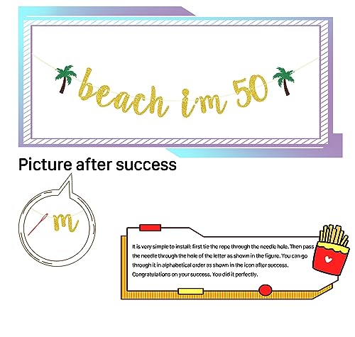 Beach I’m 50 Banner, Happy 50th Birthday Banner, Cheers to 50 Years Banner Decor, Straight Outta 1973 Banner, Fiftylicious Sign Party Decoration Supplies Gold Glitter