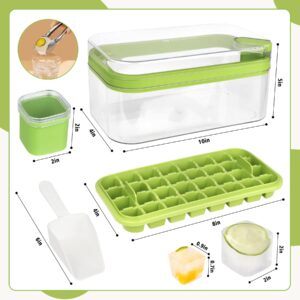 CTSZOOM Ice Cube Tray with Lid and Bin &Scoop, 64 pcs Ice Cubes Molds 2 Trays, Ice Cube Tray Mold for Freezer with One Large Square Ice Cube Molds for Whiskey, Cocktail (Green)