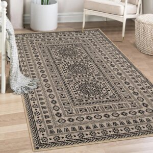 lahome mandala easy jute rug - 3 x 5 farmhouse sisal rugs for bedroom ultra-thin natural rugs non slip washable front door mat small carpet for entryway patio living room kitchen（3'x 5',black