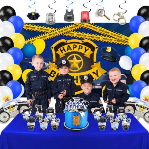 LXlucktim Police Birthday Party Supplies, 159 Pcs Police Cars Party Decorations for Girl Boy Baby - Backdrop, Cake, and Cupcake Toppers, Balloons, Cupcakes Wrappers, Hanging Swirls