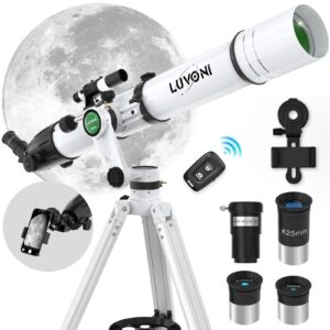 luvoni telescope, 90mm aperture 900mm telescopes for adults astronomy with fine-tuning az tripod, multi-coated high transmission professional refractor telescope with slow-motion knobs & phone adapter