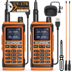baofeng uv-17r ham radio upgrade of baofeng uv-5r long range two way radio dual band walkie talkie for adults dual band usb charger 999 channels vox with771 antenna,earpiece,flashlight,battery(2 pack)