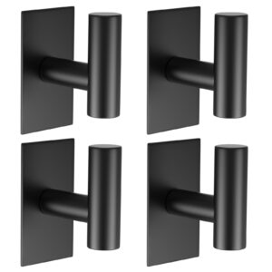 vaehold adhesive hooks, heavy duty wall towel hooks stainless steel door hooks for hanging coat, hat, towel, robe, key, clothes, closet hook wall mount for kitchen, bathroom (black)