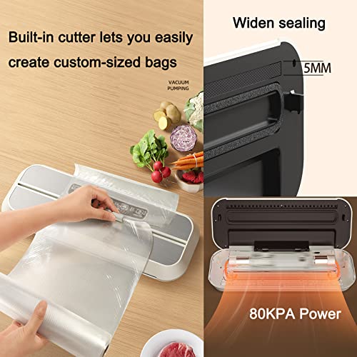 Vacuum Sealer Machine, Tunteil Automatic Air Sealing System For Food Storage With 10 Pcs Seal Bags Starter Kit, Dry and Moist Food Modes, Build-in Cutter, Air Suction Hose,Easy to Clean(Black)