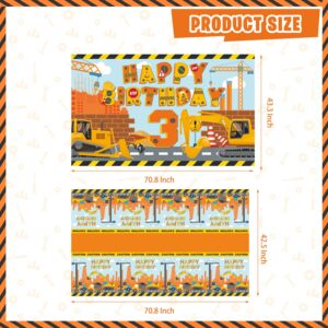 Construction Birthday Party Supplies for 3, 136 Pcs Dump Truck Party Decorations for Boys Baby,Backdrop, Banner, Cake, and Cupcake Toppers, Balloons, Party Traffic Signs, Tablecloth