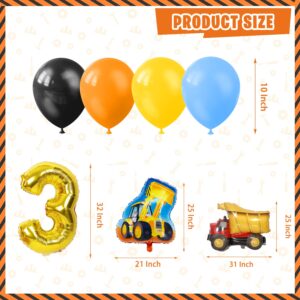 Construction Birthday Party Supplies for 3, 136 Pcs Dump Truck Party Decorations for Boys Baby,Backdrop, Banner, Cake, and Cupcake Toppers, Balloons, Party Traffic Signs, Tablecloth