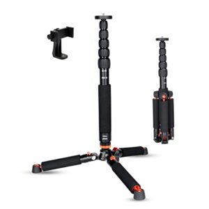 koolehaoda camera aluminum monopod with metal tripod base.6 sections 18-69inch adjustable, leg diameter Φ28mm,up to 13lbs - black