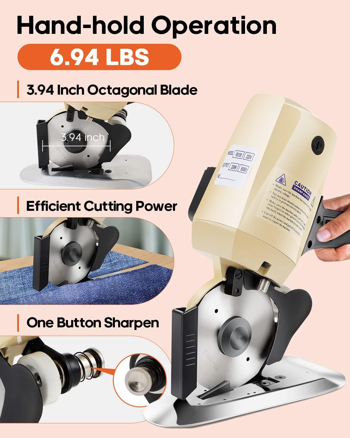 Electric Rotary Fabric Cutter, 100V Electric Cloth Cutting Machine, Octagonal Blade Cloth Cutter Electric Scissors with Automatic Sharpener, for Multi Layer Carpet Leather