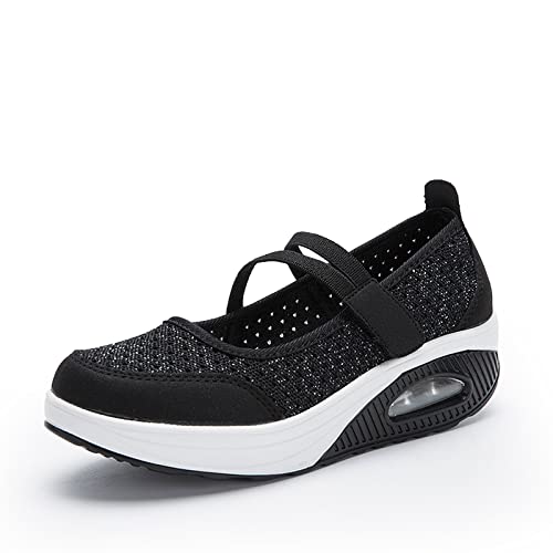 ihinzry Women's Air Cushion Nurse Shoes Comfortable Mesh Velcro Walking Shoes Outdoors Lightweight Breathable Slip On Sneakers (7,Black,Women)