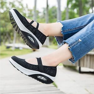 ihinzry Women's Air Cushion Nurse Shoes Comfortable Mesh Velcro Walking Shoes Outdoors Lightweight Breathable Slip On Sneakers (7,Black,Women)