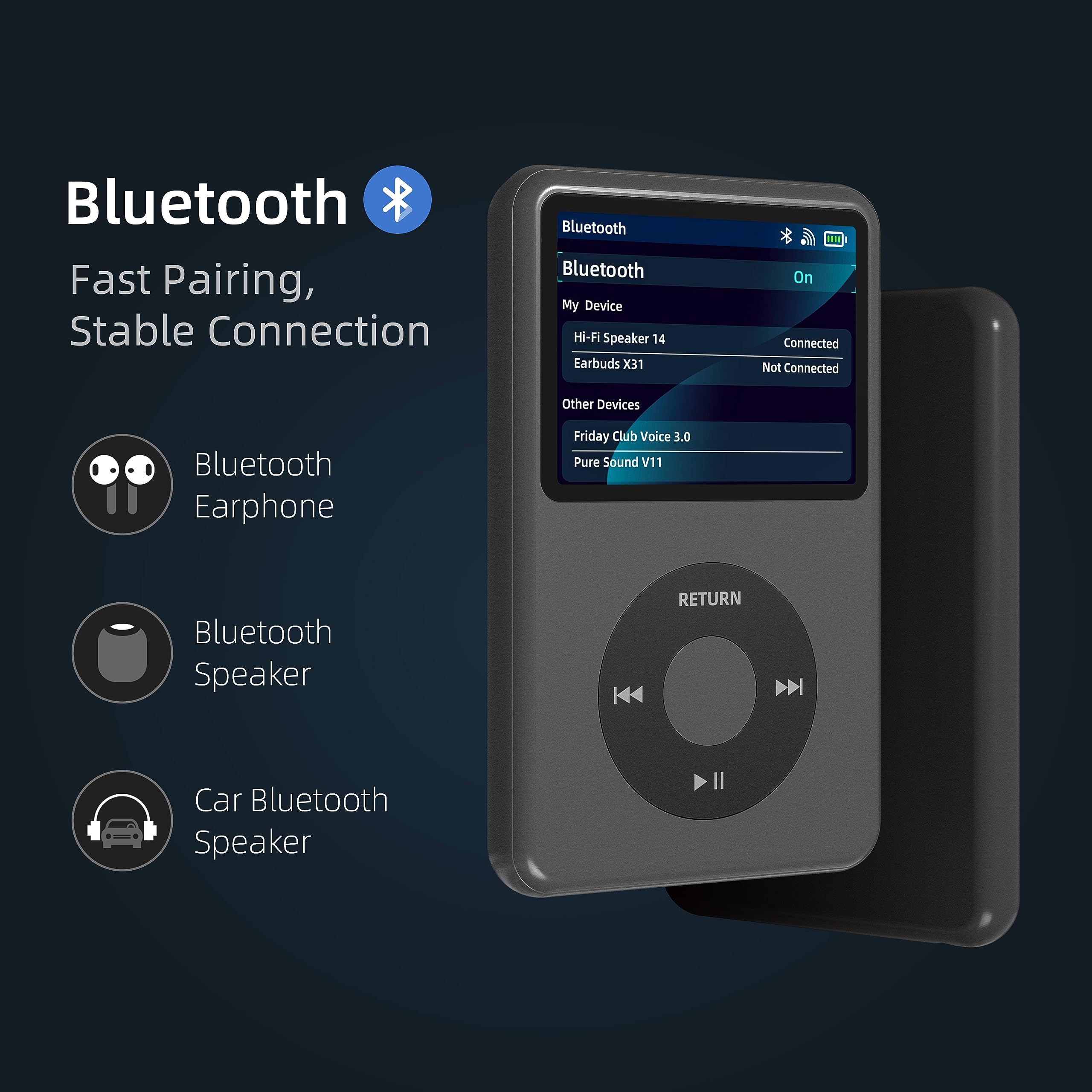 128G Innioasis Mp3 Player with Bluetooth, 2.4" Portable Mini HiFi Sound Bluetooth Walkman Digital Music Player with FM Radio Long Batter Life for Kids (Grey)