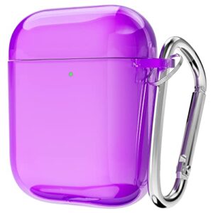 svanove for airpods case clear (1st/2nd), transparent cute airpods 2nd gerneration case silicone cover accessories, soft tpu rubber airpods 1st case for women girl, neon purple