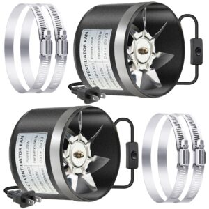 dreyoo 2 pack 4 inch inline duct fans with duct clamps, 110 cfm ventilation exhaust fans hvac vent blowers for grow tent, mini greenhouse, basement, hydroponic, bathroom, low noise, black