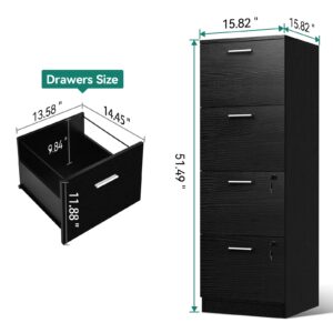 YITAHOME 4-Drawer File Cabinet with Lock, 15.86" Deep Vertical Filing Cabinet for Letter A4-Sized Files, Need to Assemble, Storage Cabinet for Home Office, Black