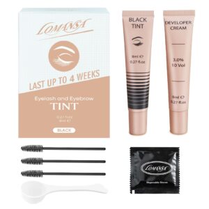 lomansa lash color kit - professional eyelash and brow color with natural black effects, safe & easy to use 8ml