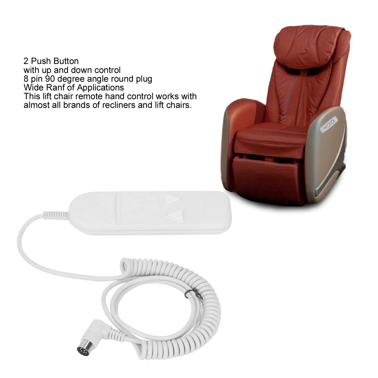 Natudeco 8 Pin 2 Button Remote Handset Controller Power Recliner Controller Plastic Hand Control Replacement for Lift Chair Power Recliner