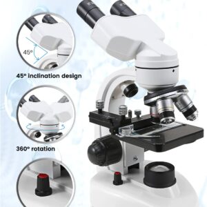 Crspexil Compound Binocular Microscopes 40X-2000X with Microscope Prepared Slides 30p,for Kids Students Adults, Microscope Accessories, Wire Camera Shutter, for School Laboratory Home Education