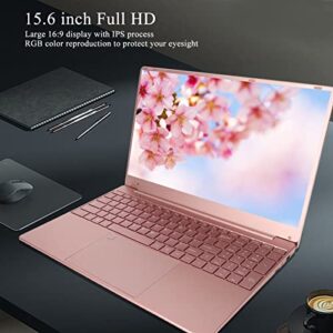 Acogedor 15.6in Ultra Slim Laptop Pink,Windows11,IPS 1920x1080 HD Screen,16GB RAM 256GB SSD,for Intel N5095,Backlit Keyboard, Fingerprint Unlock, Thin Portable Laptop Computer