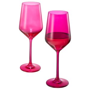 Hot Pink Wine Glasses | Set of 2 | Magenta & Blush Pink Classic Crystal Glassware, Unique Barware Glasses For Red and White, Cocktails, Champagne, Wine - Unique Gift For Wine Lovers (12 OZ)