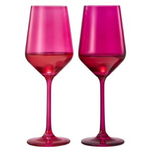 Hot Pink Wine Glasses | Set of 2 | Magenta & Blush Pink Classic Crystal Glassware, Unique Barware Glasses For Red and White, Cocktails, Champagne, Wine - Unique Gift For Wine Lovers (12 OZ)