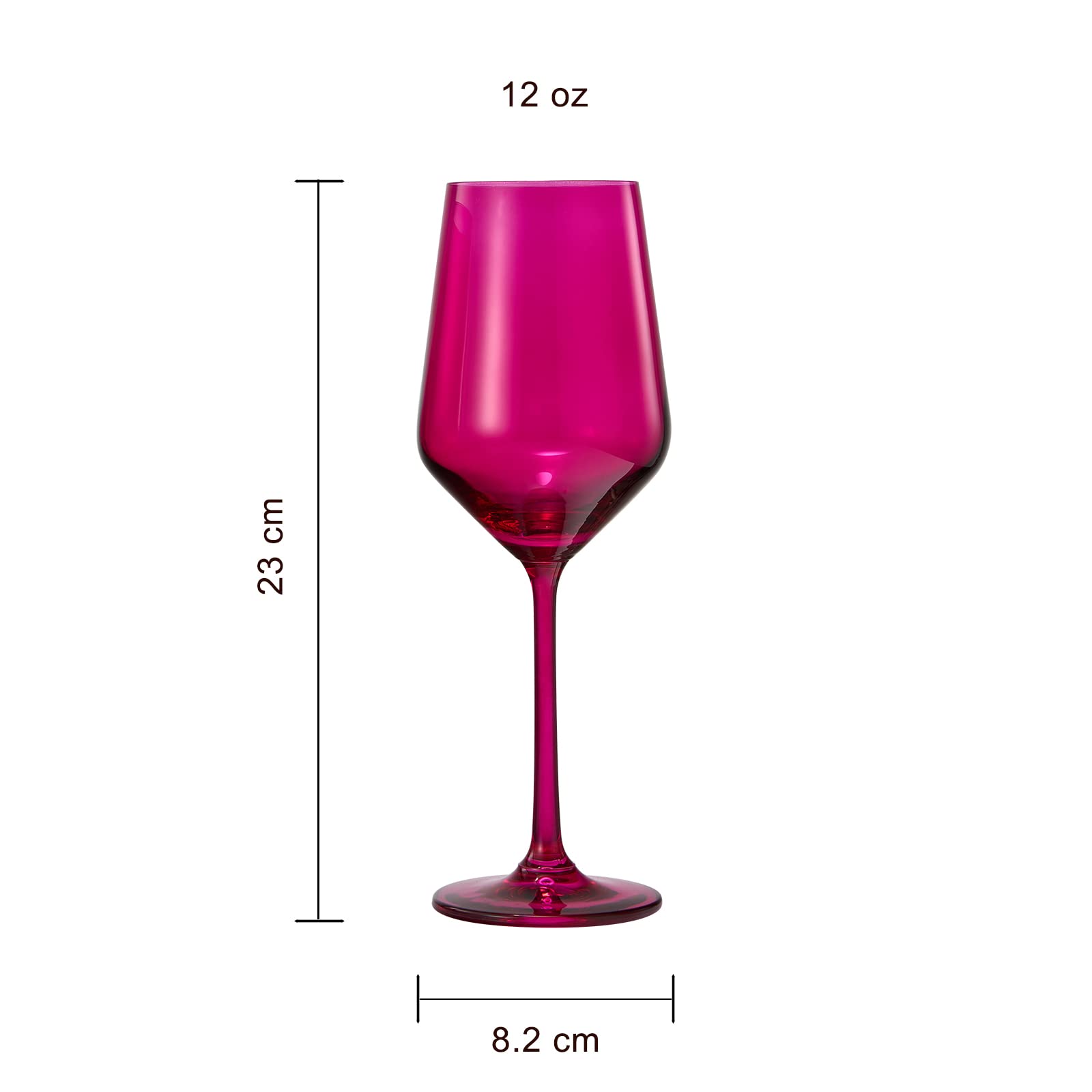 Hot Pink Wine Glasses | Set of 2 | Magenta & Blush Pink Classic Crystal Glassware, Unique Barware Glasses For Red and White, Cocktails, Champagne, Wine - Unique Gift For Wine Lovers (12 OZ)