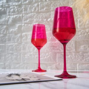 Hot Pink Wine Glasses | Set of 2 | Magenta & Blush Pink Classic Crystal Glassware, Unique Barware Glasses For Red and White, Cocktails, Champagne, Wine - Unique Gift For Wine Lovers (12 OZ)