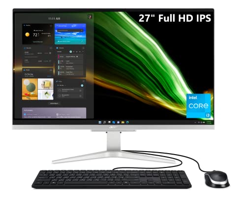 Acer Aspire C27-1655-URi3 AIO Desktop | 27" Full HD IPS Display | 11th Gen Intel Core i3-1115G4 | Intel UHD Graphics | 8GB DDR4 | 512GB NVMe M.2 SSD | Intel Wireless Wi-Fi 6 | Windows 11 Home,Black