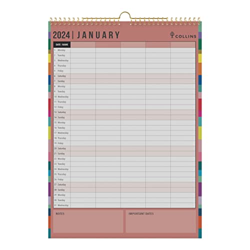 Collins Edge Rainbow 2024 Family Wall Calendar - Lifestyle Planner and Organiser for Office Work Personal and Home - January to December 2024 Diary - Weekly - - EDFC135-24 Black