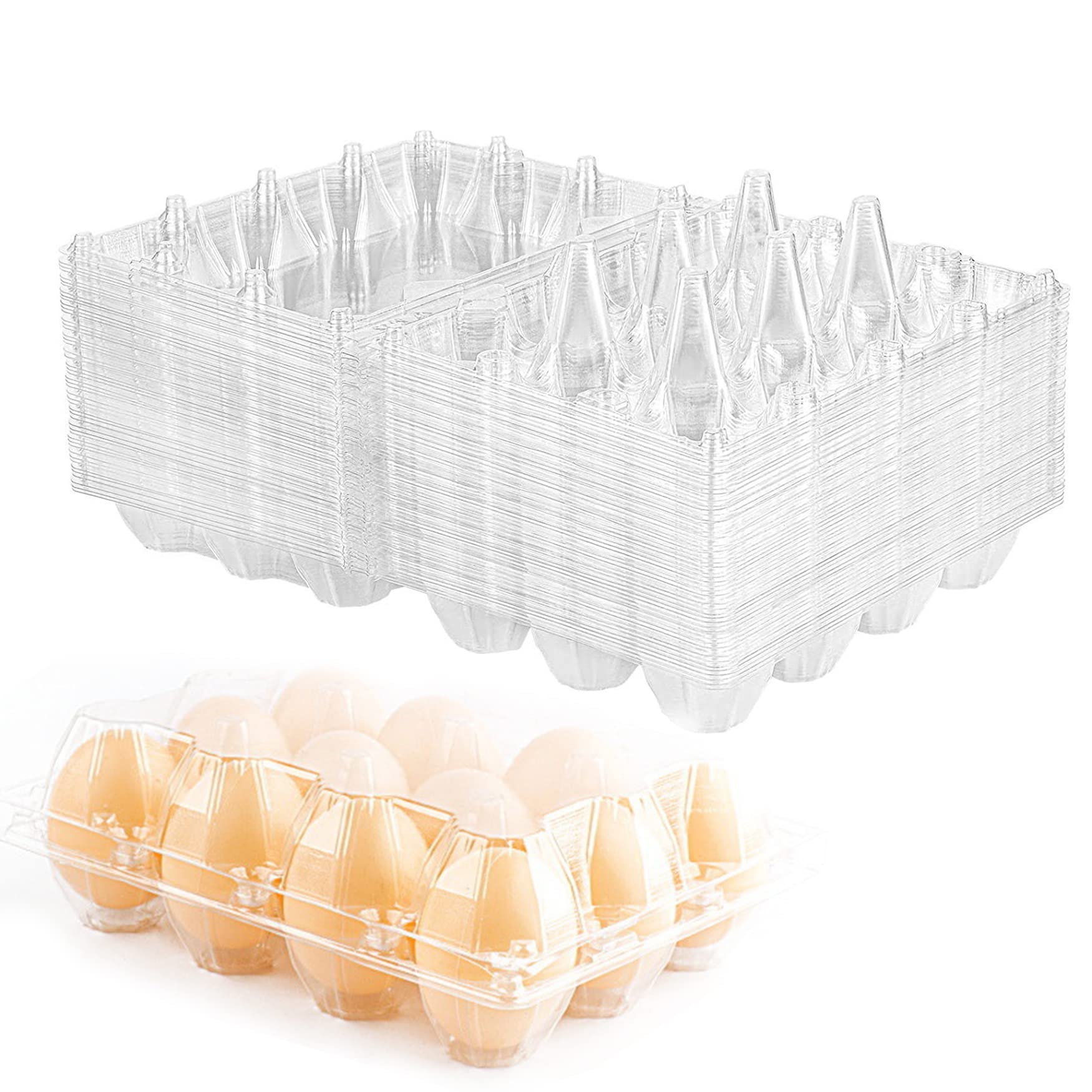 40 Pack Plastic Egg Cartons Cheap Bulk One Dozen Clear Empty Egg Cartons for Chicken Eggs, Reusable Egg Carton for Home Ranch Chicken Farm, Commercial Business Market Display, 2x6 Grids, Medium