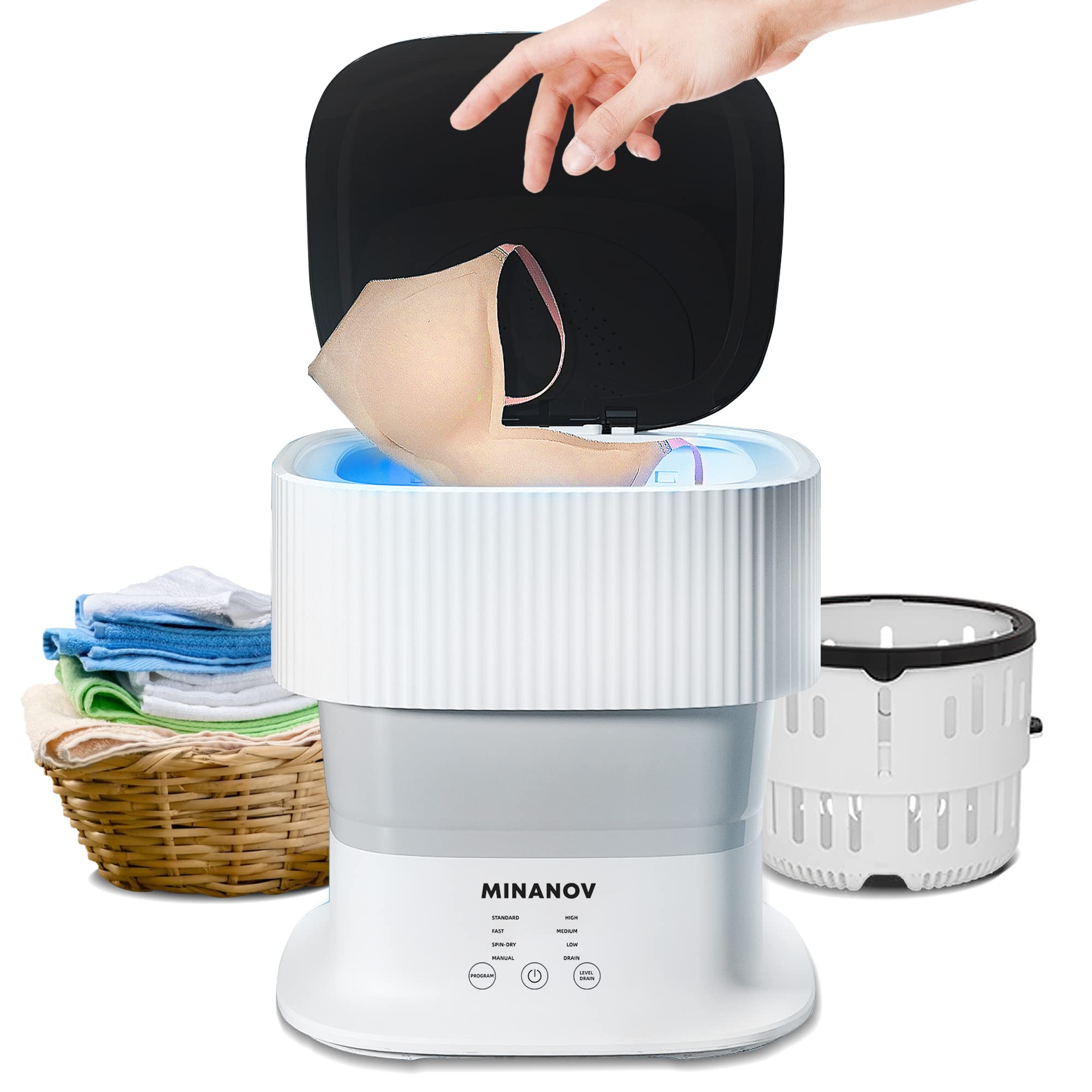 MINANOV Mini Portable Washing Machine - Automatic Foldable Washing machine with Blue Light- For Underwear, Socks, Baby Clothes, Towels - Collapsible Washing Machine for Travel,Camping, Dorm, RV