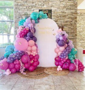 encanto balloon garland arch kit, magic house mirabel theme with hot pink purple balloons for moana birthday girl's baby shower bridal shower wedding valentine party decorations