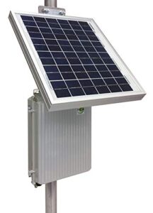 rpdc12-9-15 - remotepro 2.5w continuous remote power system, 15w solar panel w/mount, 9ah battery,12v 20a pwm solar controller, pole/wall mount outdoor diecast aluminum enclosure